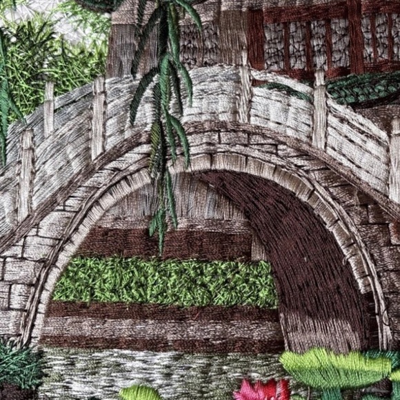 Japanese /Chinese Garden Embroidery Artwork – Elegant Handcrafted Needlework - Picture 6 of 6